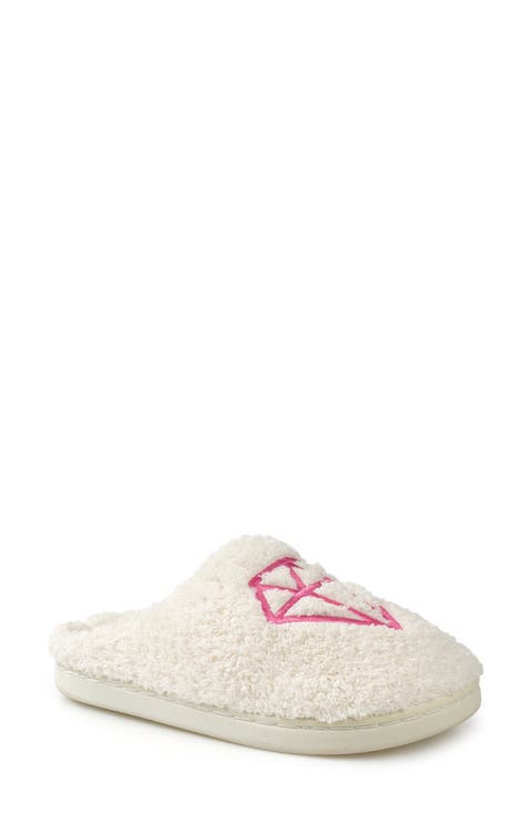 Embroidered Faux Fur Scuff Slippers (Women)