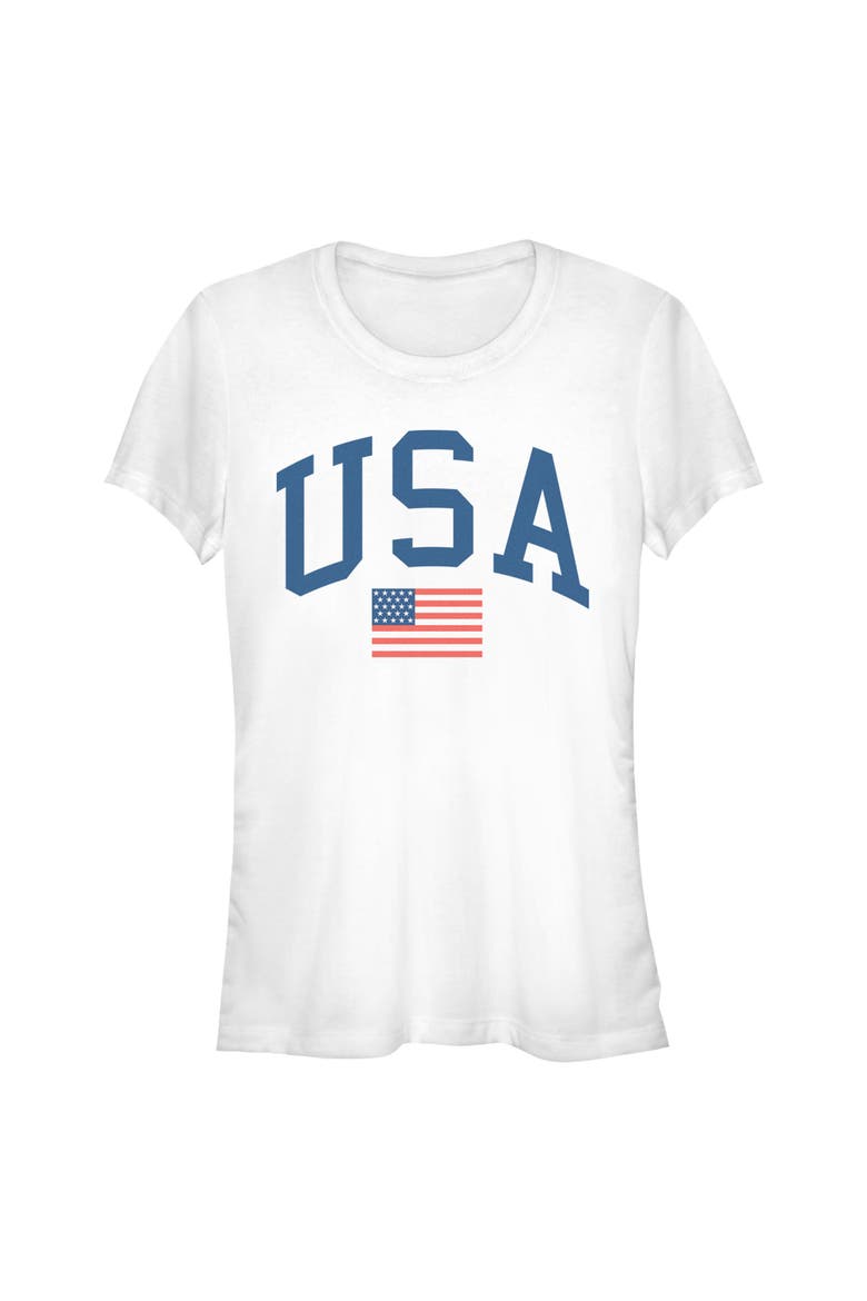 Juniors Lost Gods Varsity USA American Flag T Shirt, Main, color, White