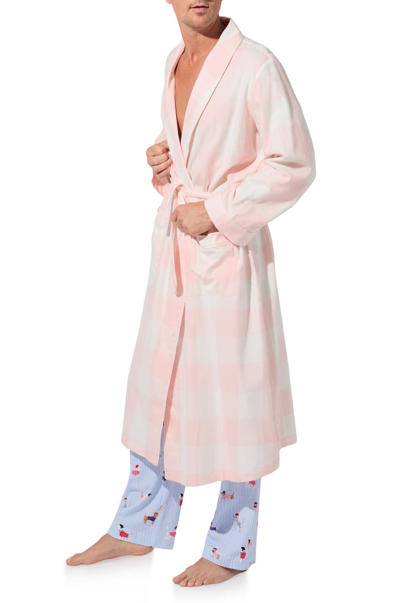 BedHead Pajamas Print Cotton Flannel Robe, Alternate, color, Checking In
