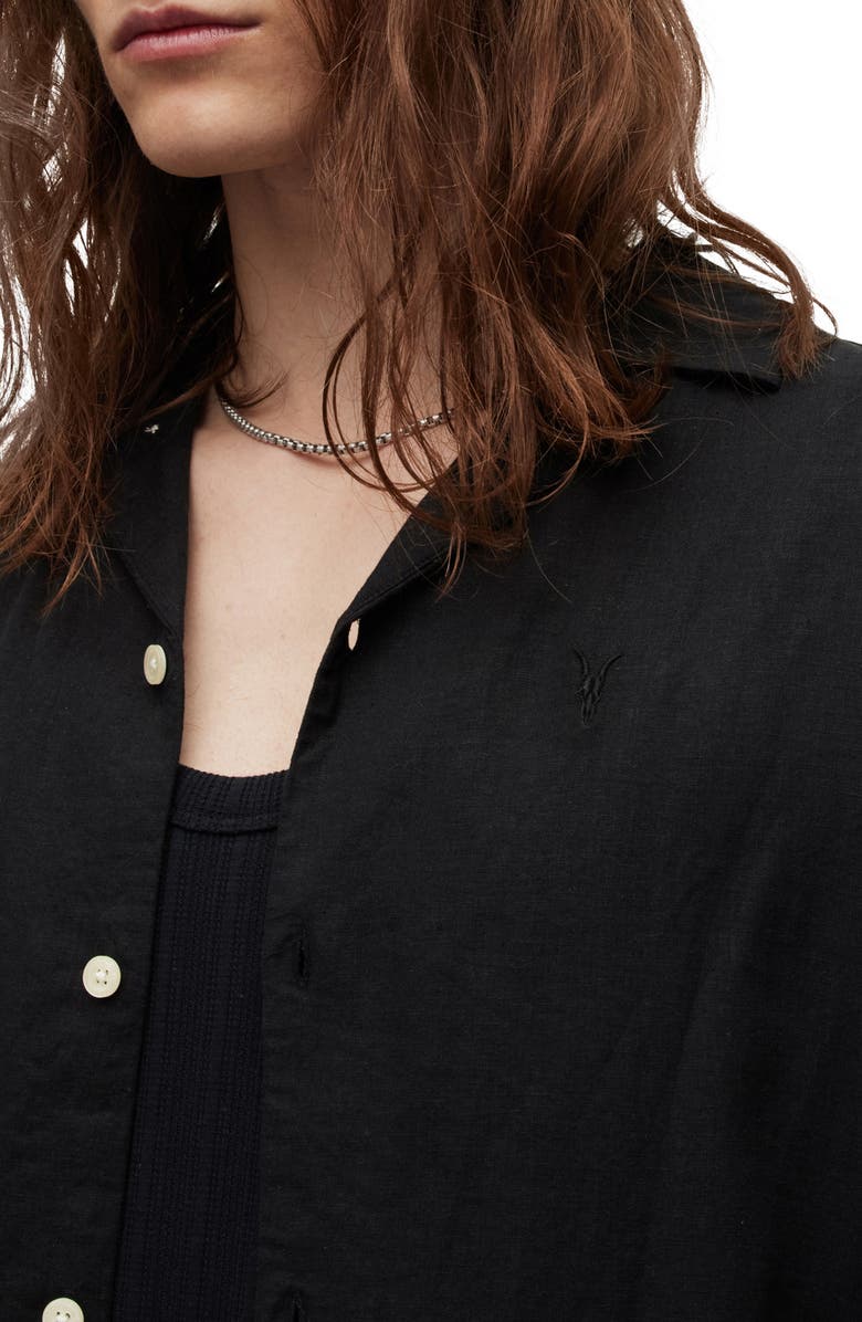 AllSaints Canal Short Sleeve Linen Blend Button-Up Camp Shirt, Alternate, color, 