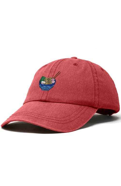 Dalix Noodles Embroidered Casual Cap In Washed Red
