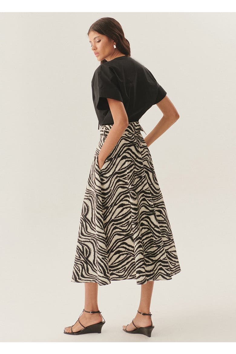 Brooke Zebra Print Midi Skirt, Alternate, color, BLACK