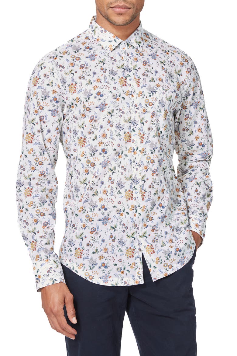 On Point Slim Fit Button-Up Shirt, Main, color, YELLOW FLORAL STREET