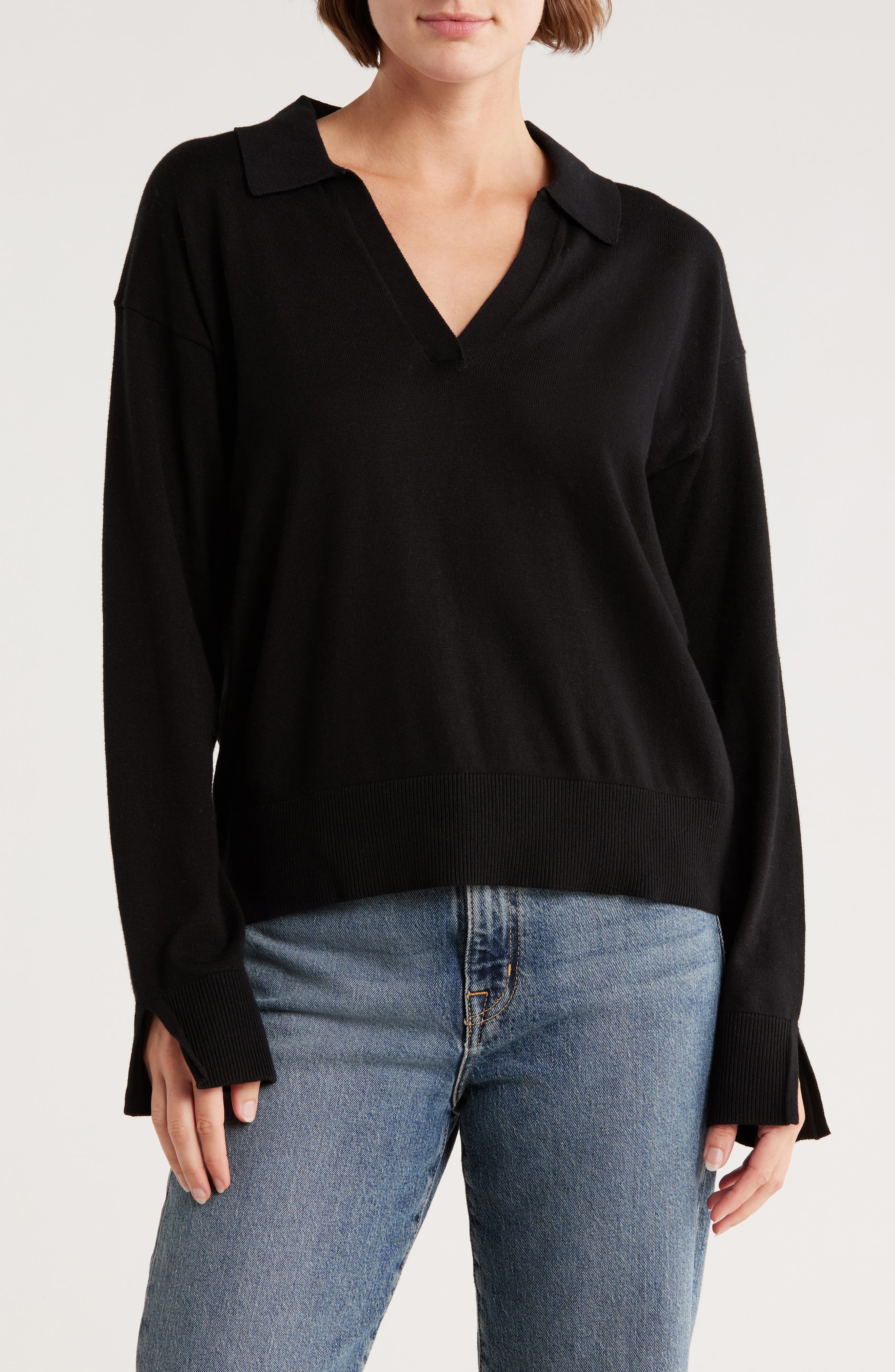 525 Maddi Johnny Collar Cotton Blend Polo Sweater