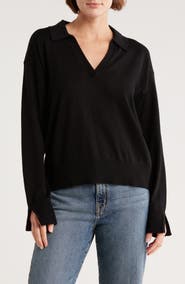 525 Maddi Johnny Collar Cotton Blend Polo Sweater