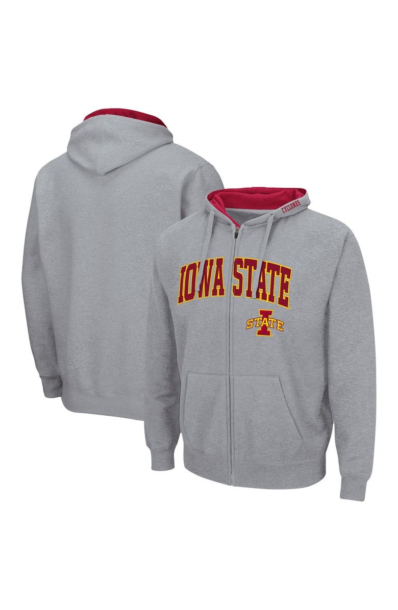 COLOSSEUM Men's Colosseum Heathered Gray Iowa State Cyclones Arch & Logo 3.0 Full-Zip Hoodie, Alternate, color, 