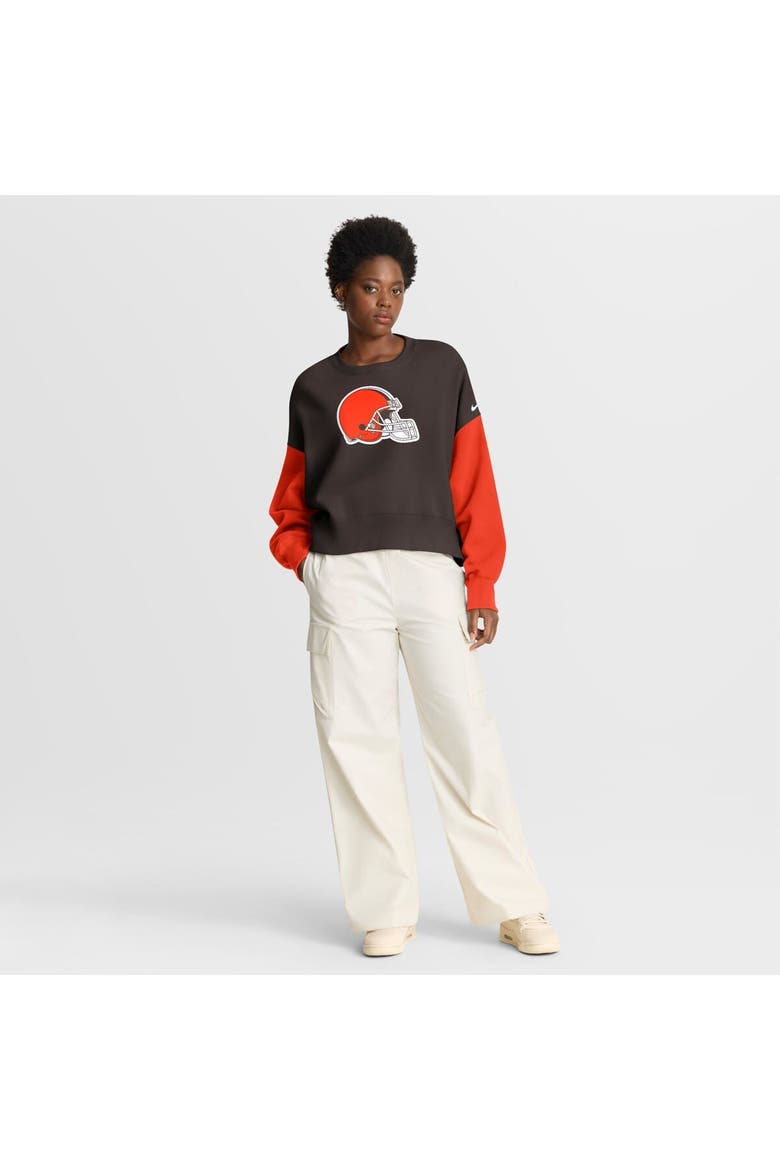 Women's Nike Brown Cleveland Browns Oversized Color-Block Pullover Sweatshirt, Alternate, color, Brown