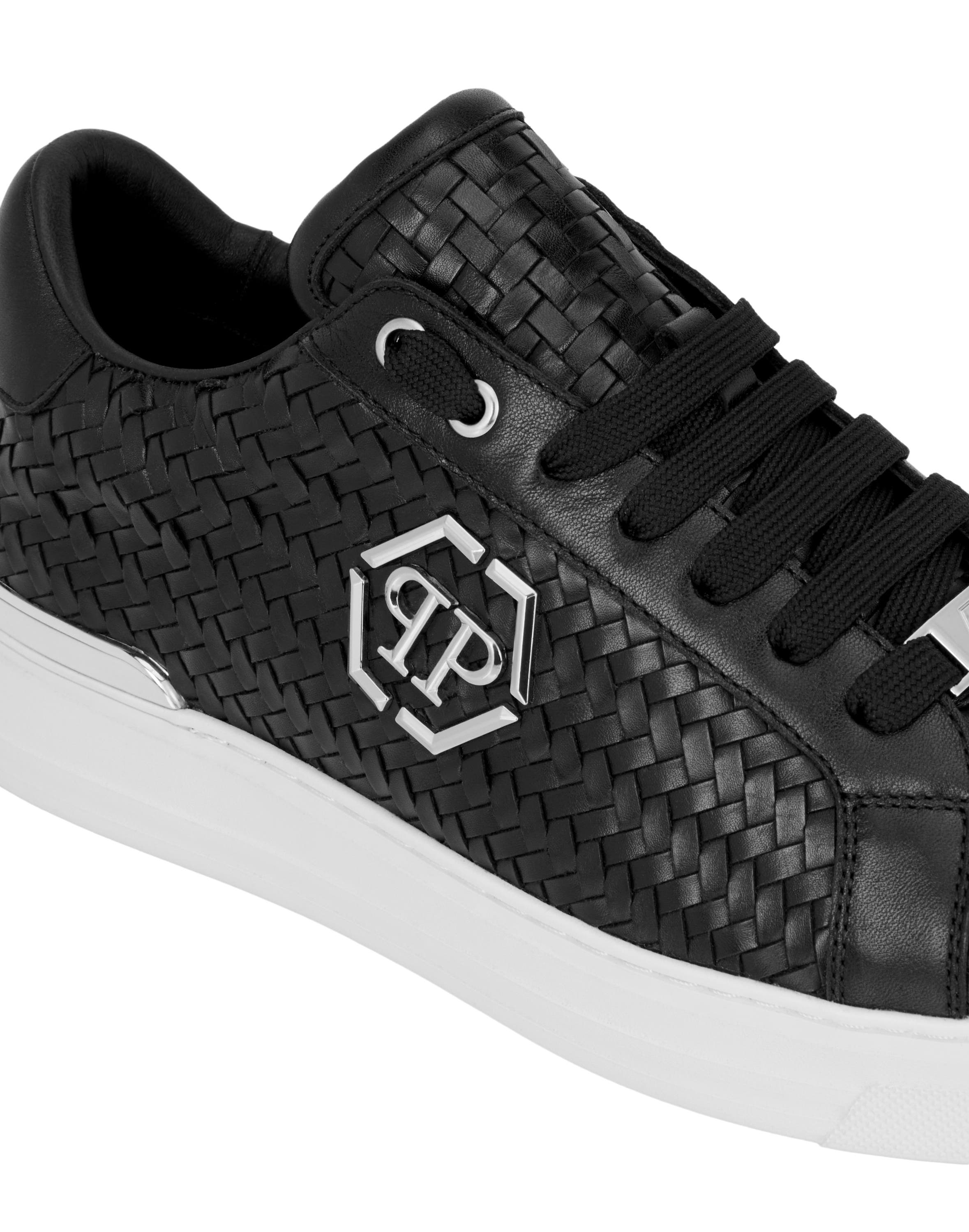 Weaved Leather Sneakers Hexagon Men, Alternate, color, black