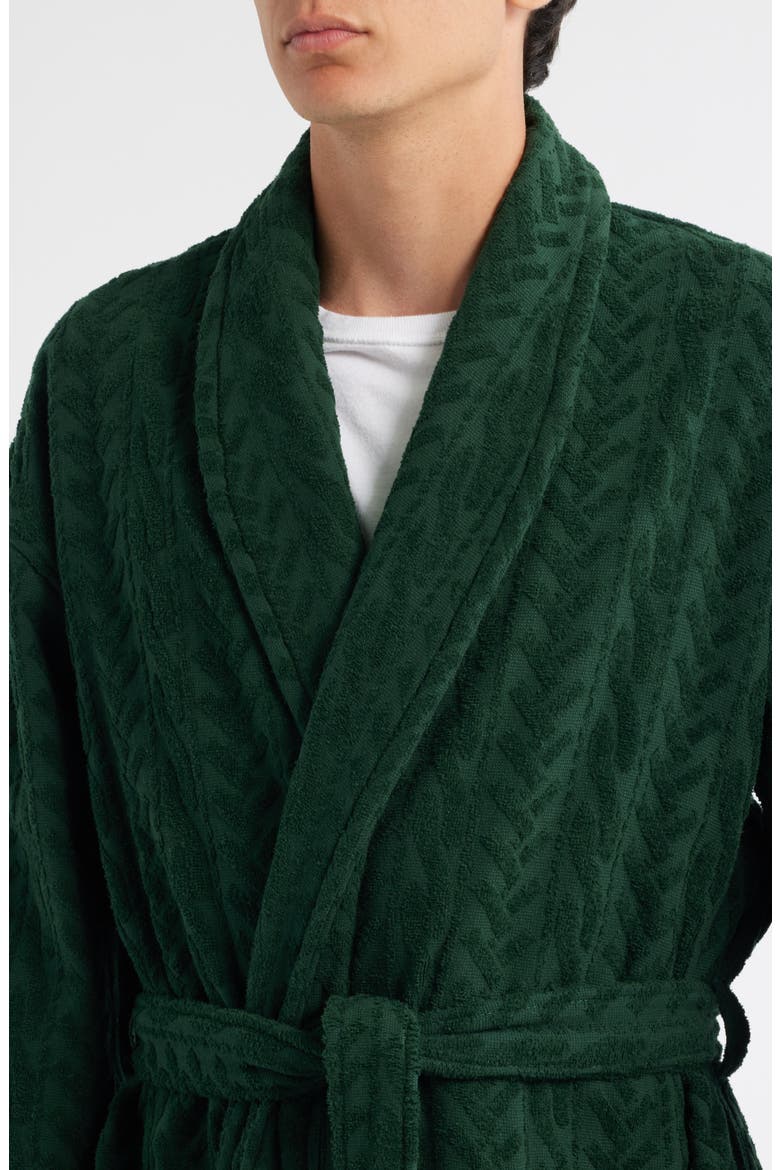 Textured Cotton Terry Cloth Shawl Collar Robe, Alternate, color, PINE GREEN