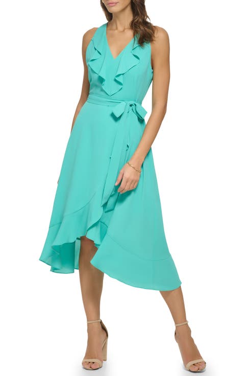 Ruffle Trim Faux Wrap Dress