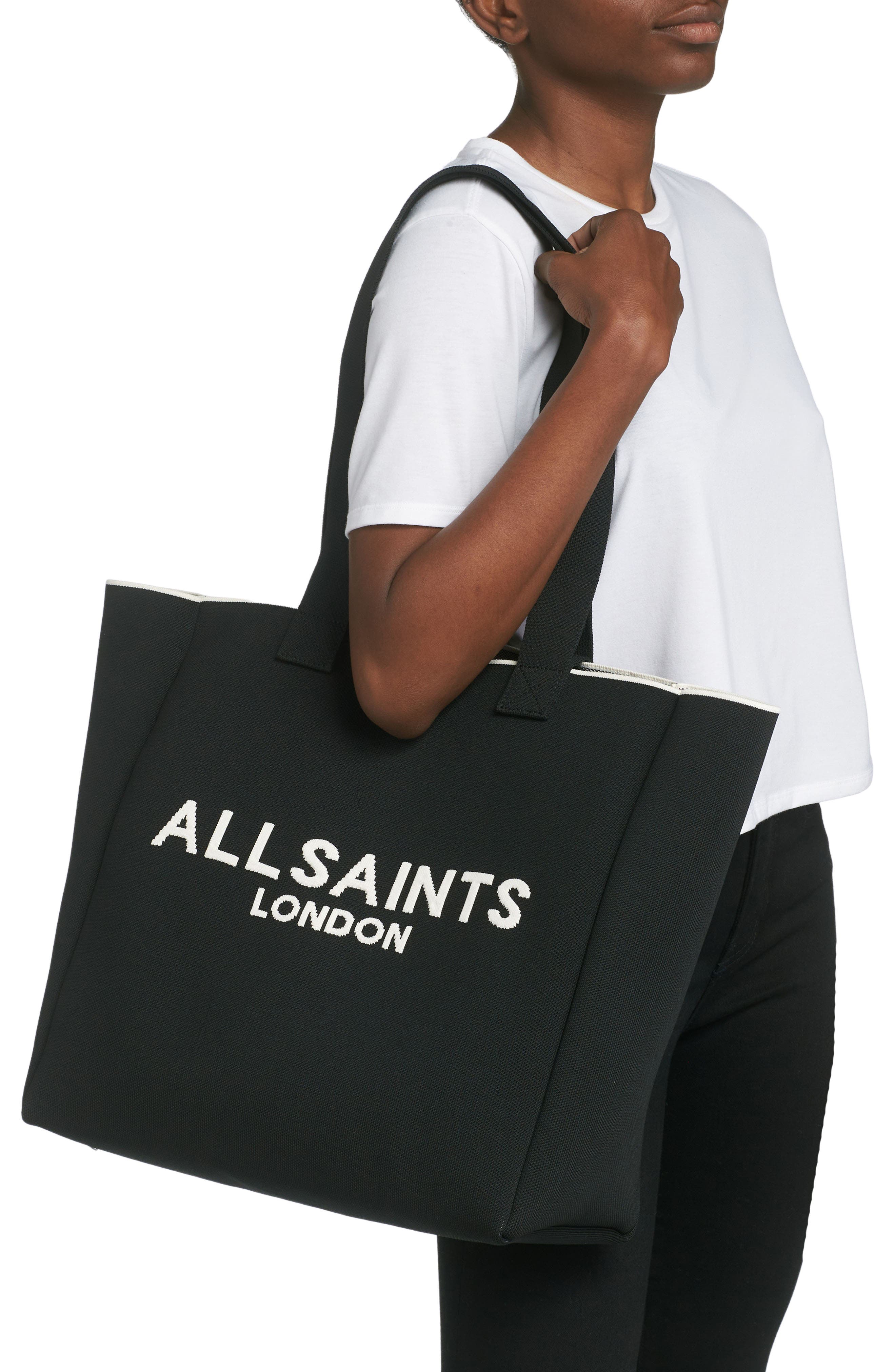 AllSaints Izzy Recycled Polyester Tote, Alternate, color, Black