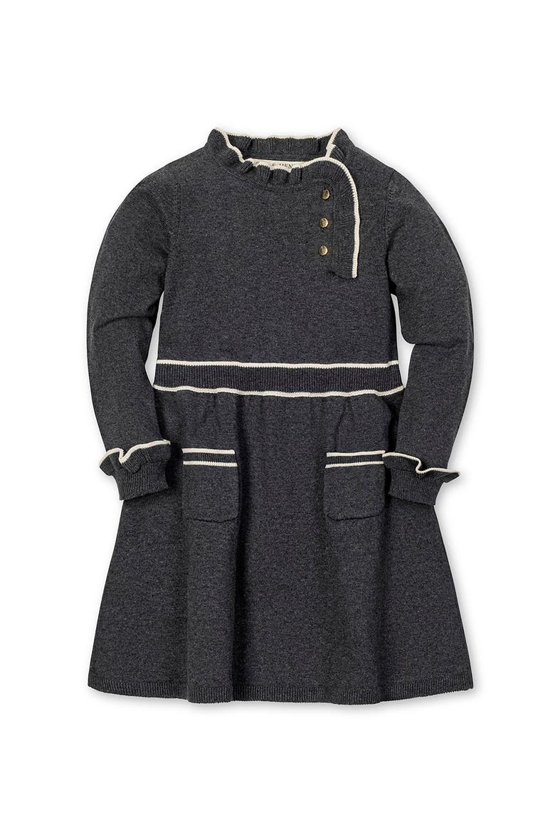 Kids' Organic Long Sleeve Ruffle Trim Sweater Dress, Main, color, Charcoal Heather