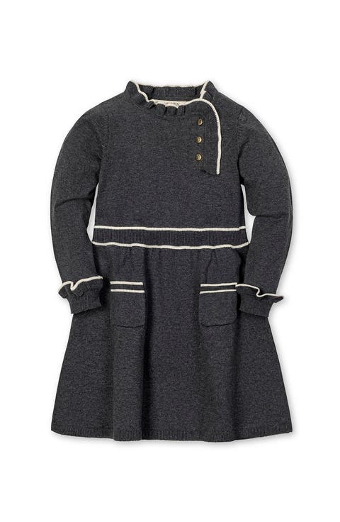 Kids' Organic Long Sleeve Ruffle Trim Sweater Dress