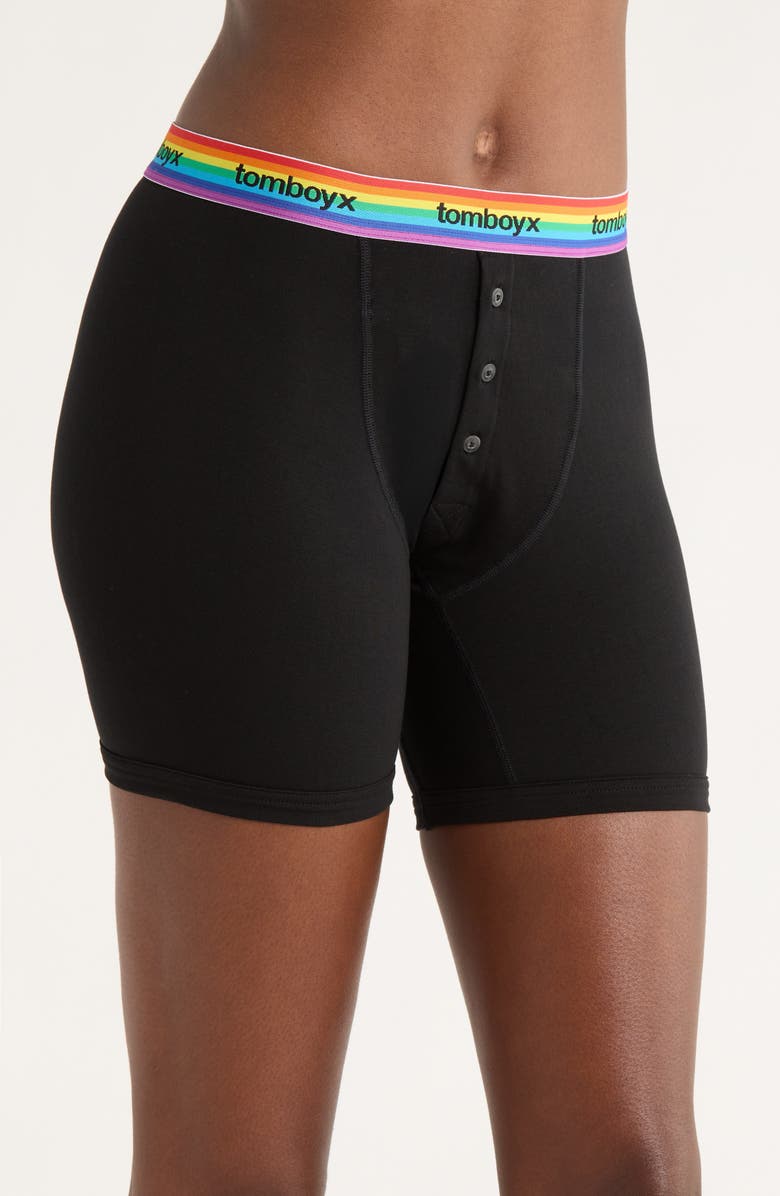 TomboyX 6-Inch Fly Packing Boxers, Alternate, color, Rainbow Logo