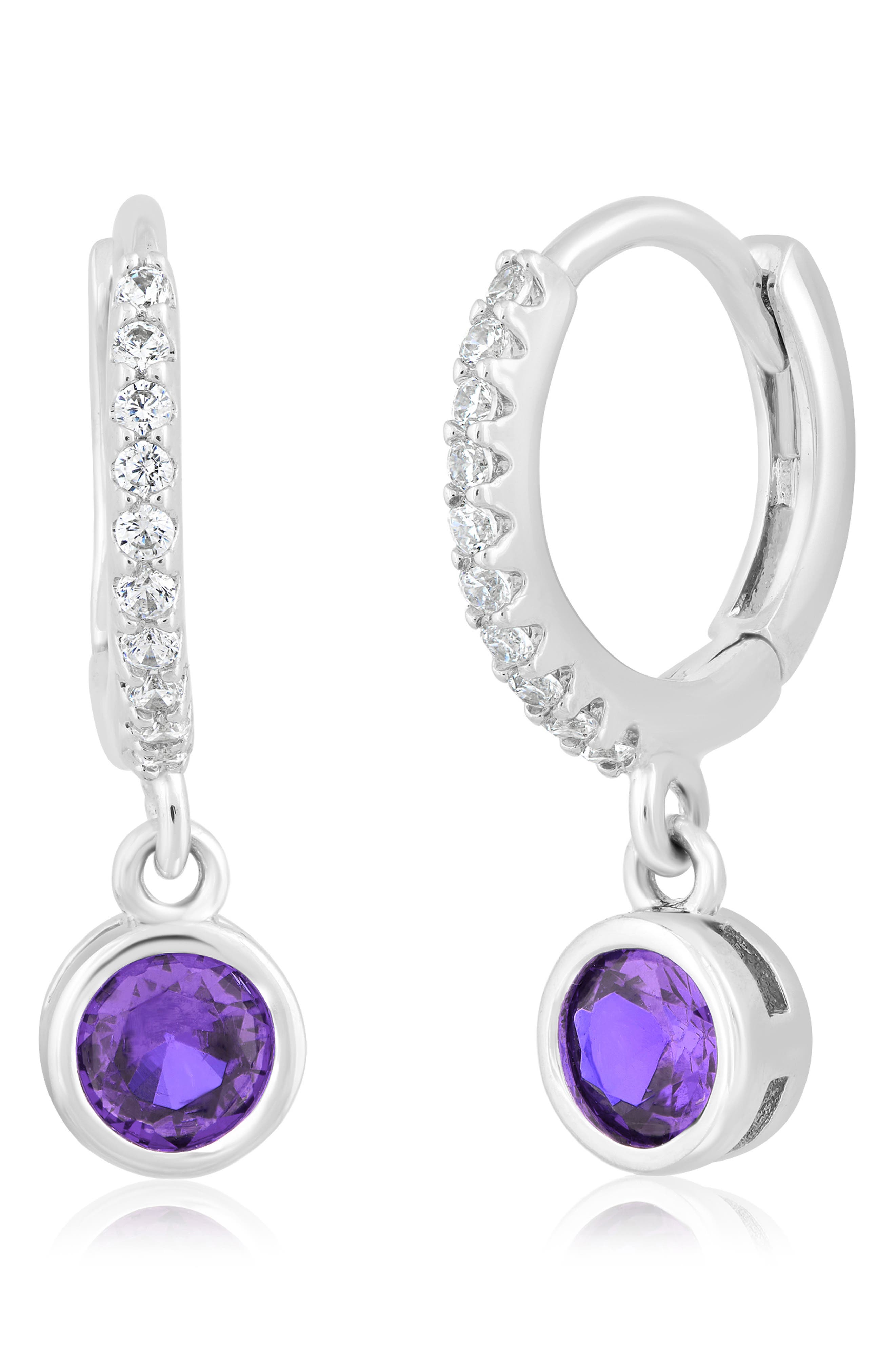 Bezel Set Cubic Zirconia Charm Huggie Hoop Earrings