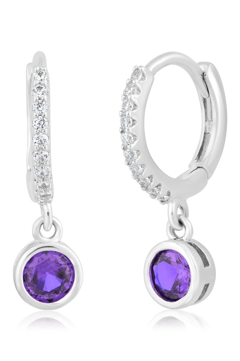 Bezel Set Cubic Zirconia Charm Huggie Hoop Earrings, Main, color, AMETHYST