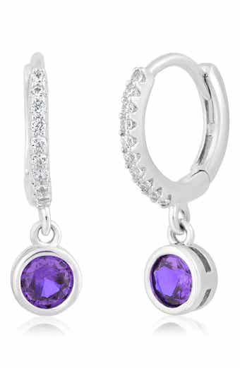 Bezel Set Cubic Zirconia Charm Huggie Hoop Earrings