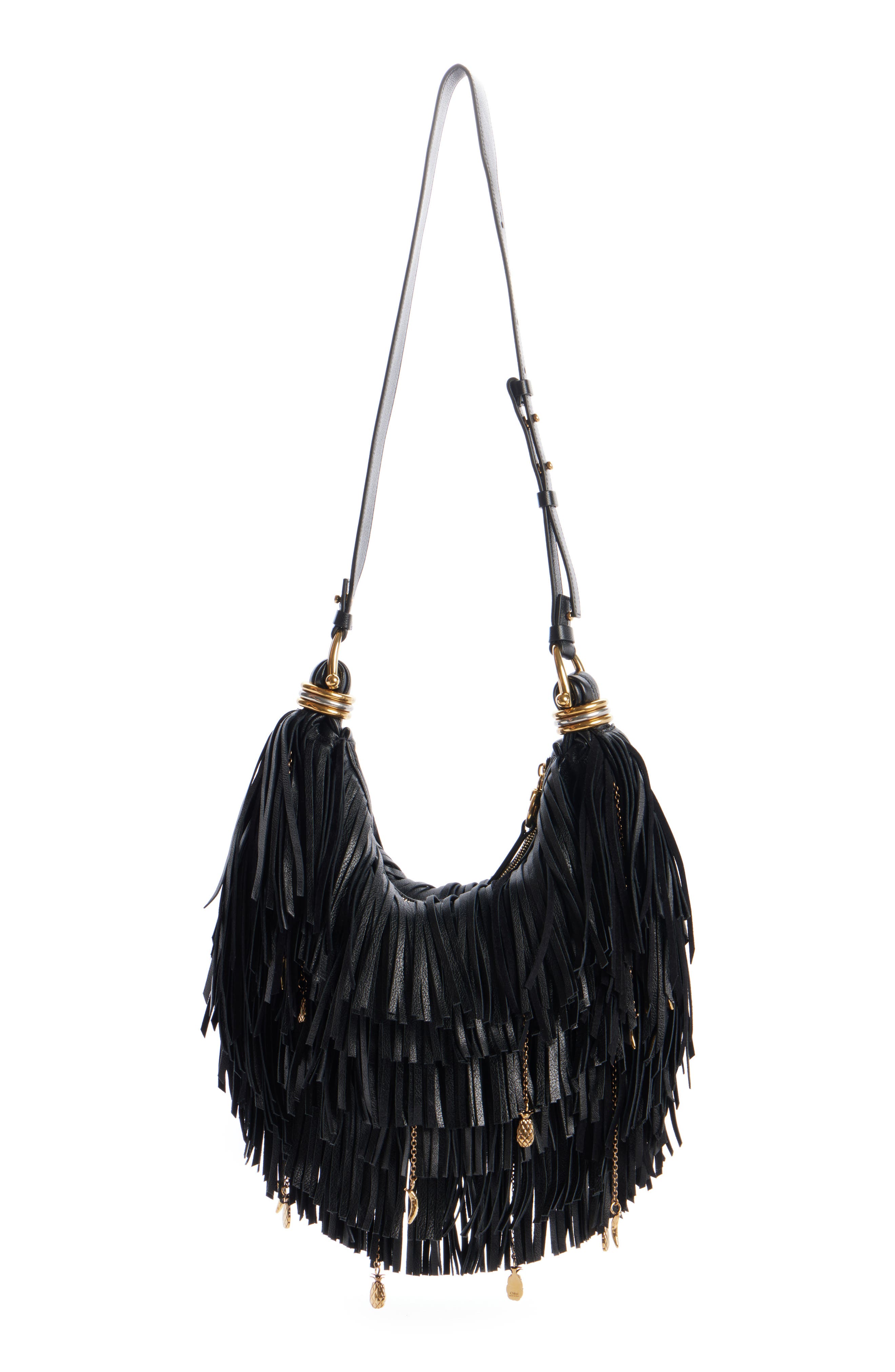 Fringe Charm Detail Bracelet Bag, Alternate, color, 001 BLACK