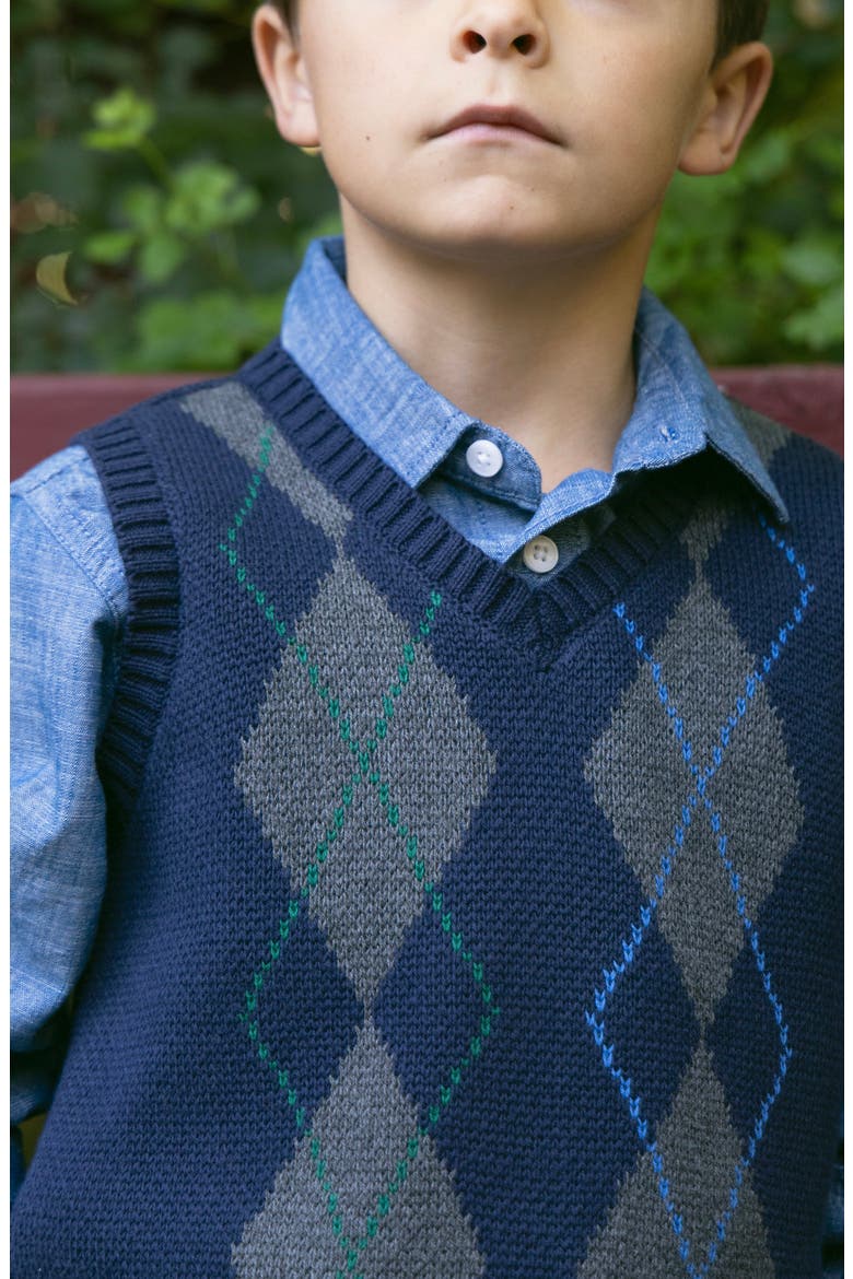 Kids' Organic V-Neck Argyle Sweater Vest, Alternate, color, Navy and Gray Argyle