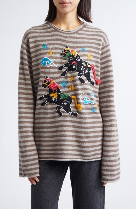 Horse Embroidered Roll Neck Lambswool Sweater