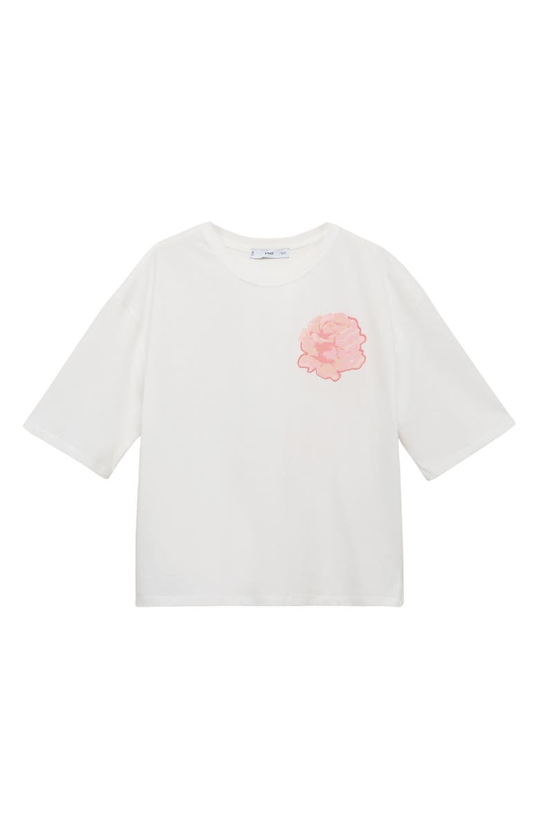 MANGO Appliqué Flower Cotton Graphic T-Shirt, Alternate, color, Off White