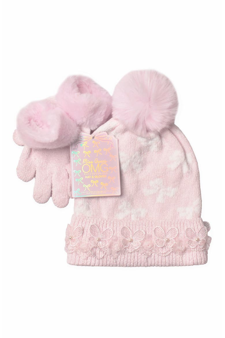 Kids' 2-Piece Chenille Beanie & Gloves Set, Alternate, color, POWDER PINK