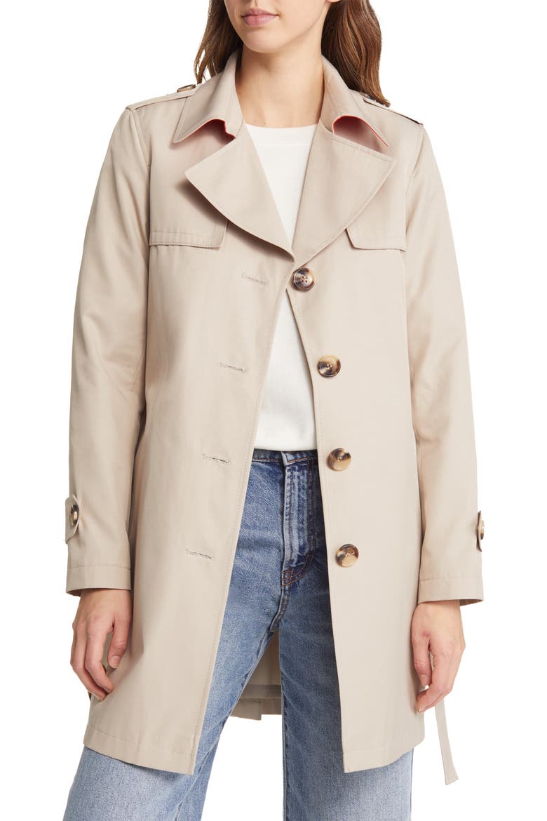 Water Repellent Cotton Blend Trench Coat, Alternate, color, BIRCH
