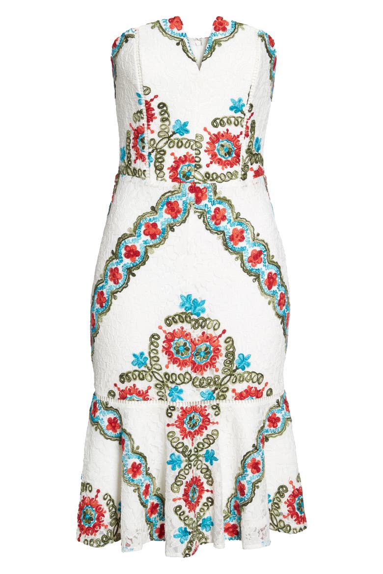 Hailey Embroidered Strapless Lace Dress, Alternate, color, WHITE MULTI