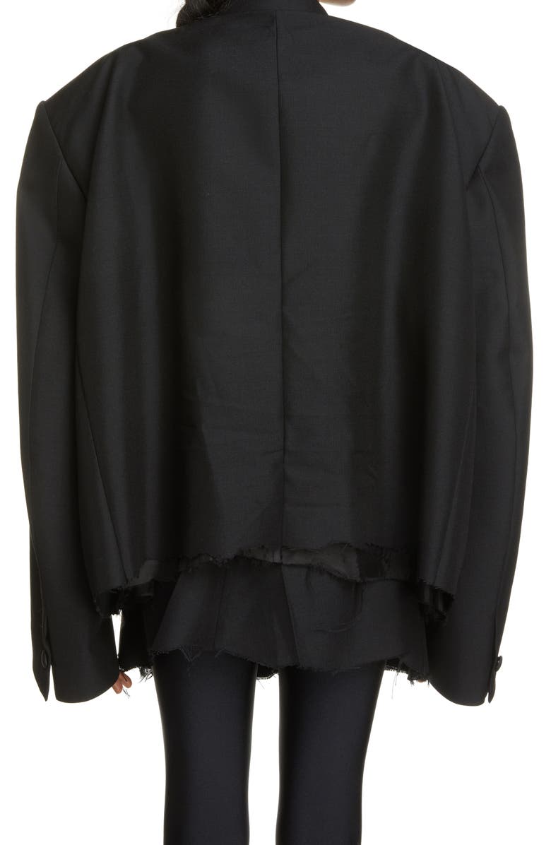Balenciaga Oversize Raw Hem Crop Wool & Mohair Tuxedo Blazer, Alternate, color, 