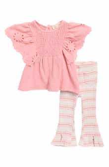 Jessica Simpson Embroidered Smocked Top & Flared Leggings Set