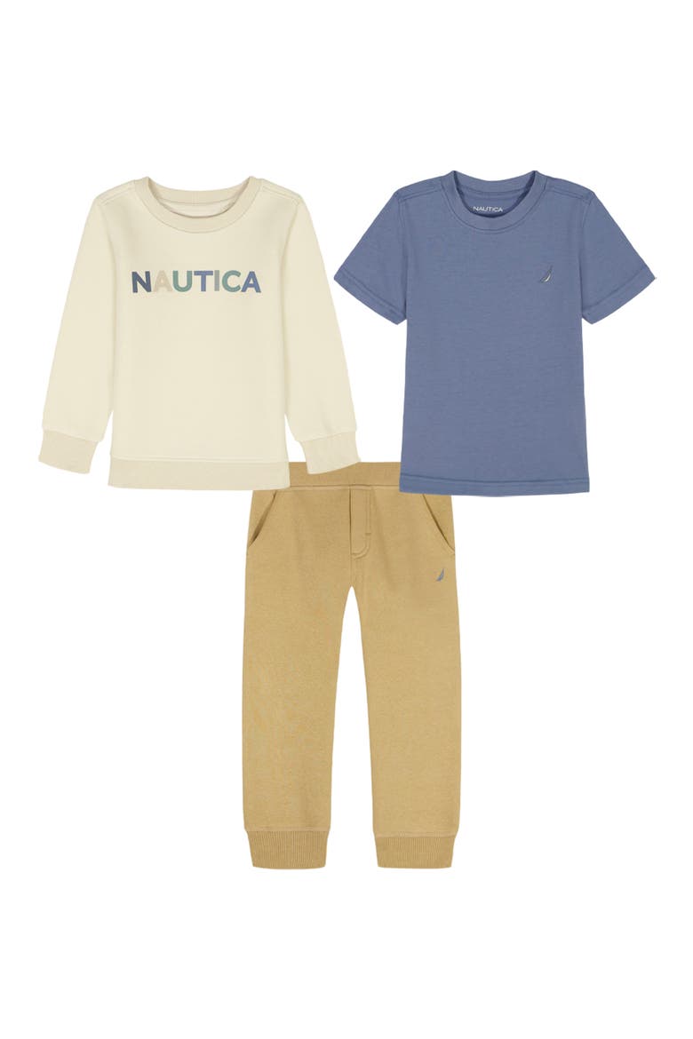 Graphic Fleece Sweatshirt, T-Shirt & Joggers Set, Main, color, BLUE MULTI