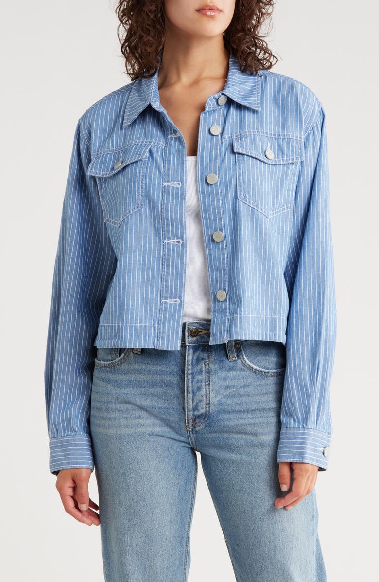 Habitual Stripe Swingy Crop Shirt Jacket, Main, color, Faded Blue