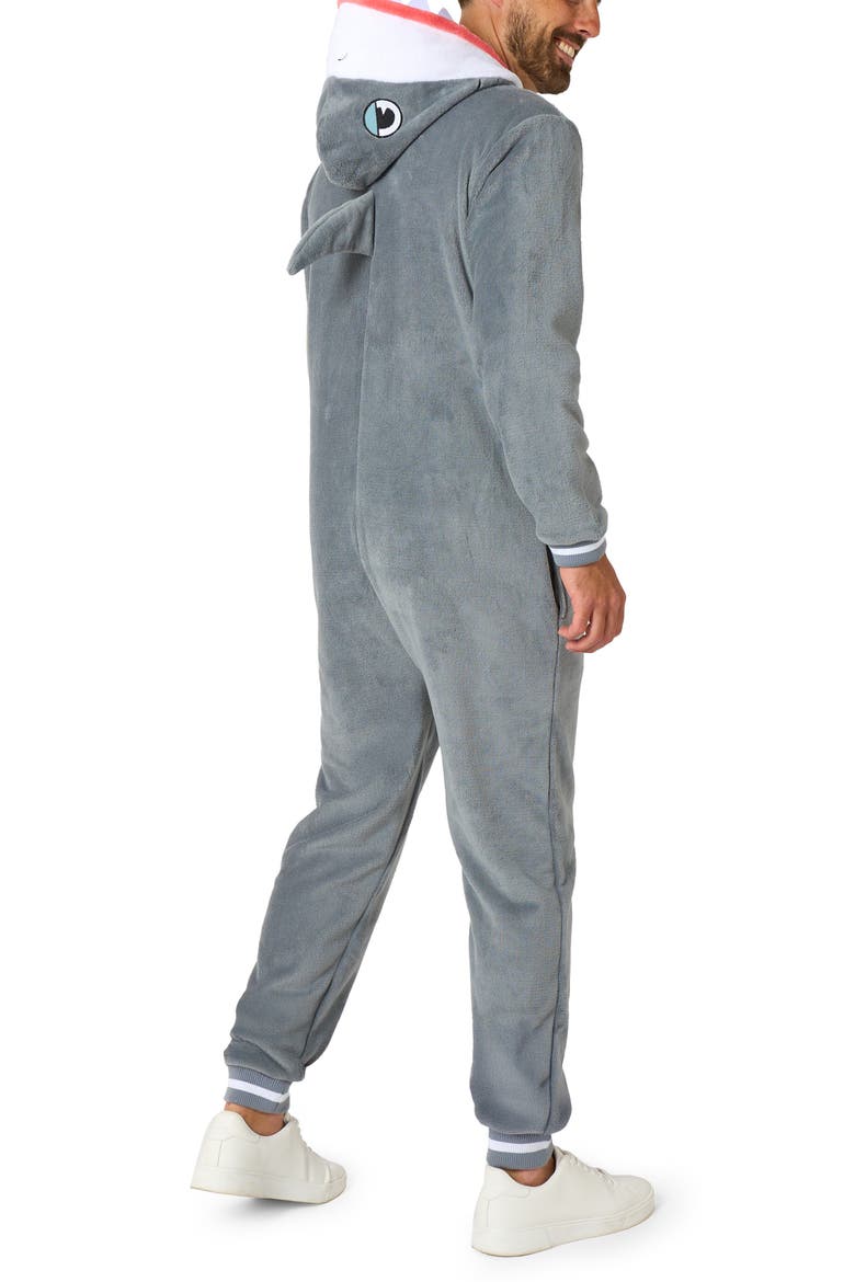 Shark Hooded Fleece Costume Jumpsuit, Alternate, color, GREY