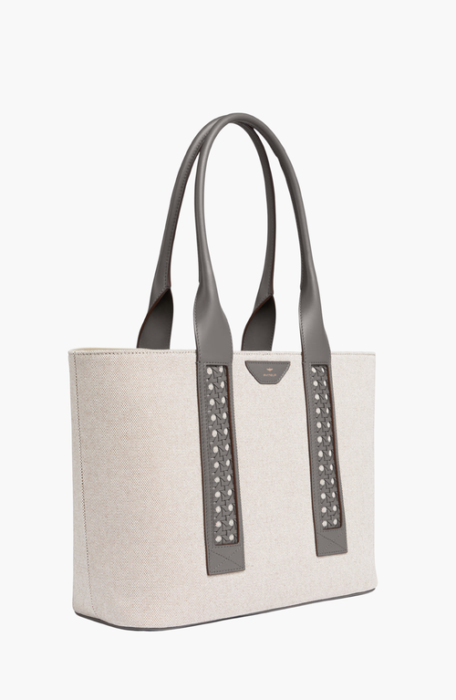 Aviteur Intreccio Weave Canvas Leather Handle Tote In Gray