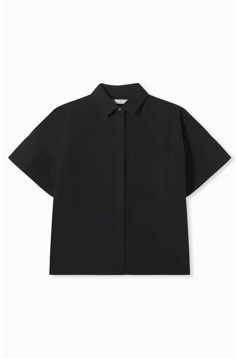 Boxy Short Sleeve Shirt in Cotton Poplin, Alternate, color, Black