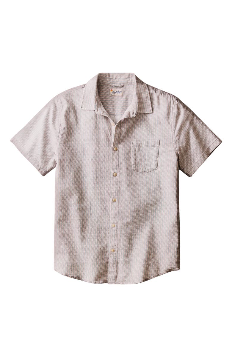 Marine Layer Stretch Selvage Short Sleeve Button-Up Shirt, Main, color, Purple Matchstick Print