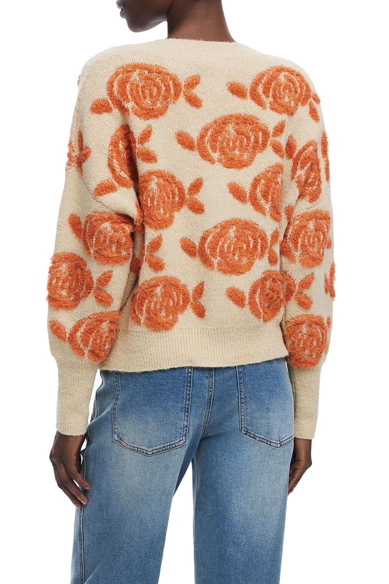 Floral Jacquard V-Neck Cardigan, Alternate, color, BEIGE