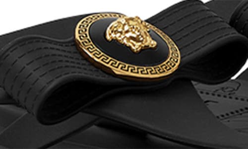 Shop Versace Gianni Ribbon Medusa Flip Flop In Black- Gold