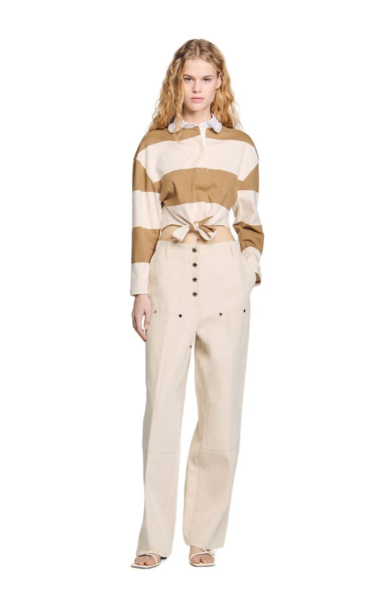 SANDRO Striped polo-neck T-shirt, Alternate, color, Beige