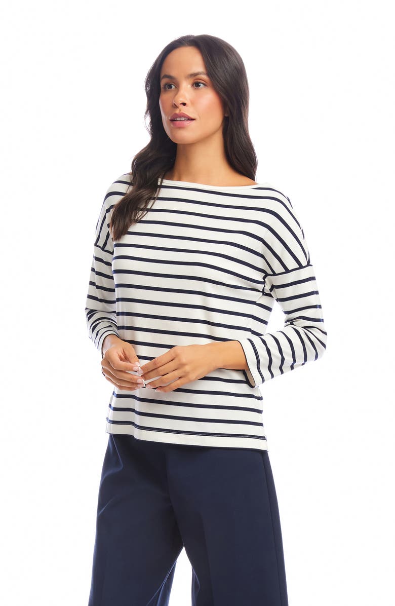 Karen Kane Stripe Boat Neck Top, Alternate, color, Cream/ Navy