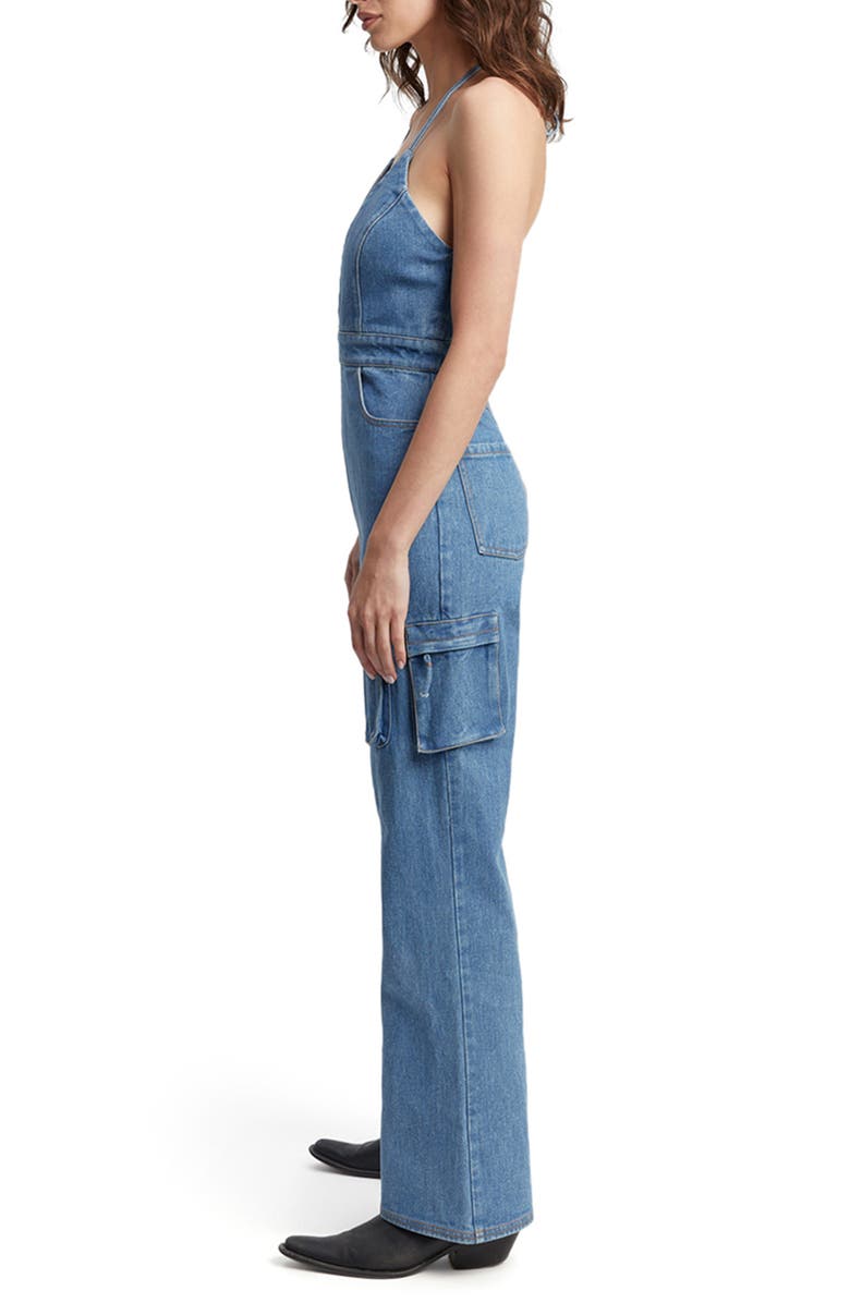 Bardot Zerah Denim Cargo Halter Jumpsuit, Alternate, color,