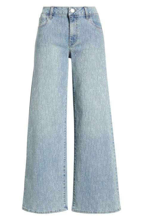 Rhinestone Embellished Wide Leg Jeans