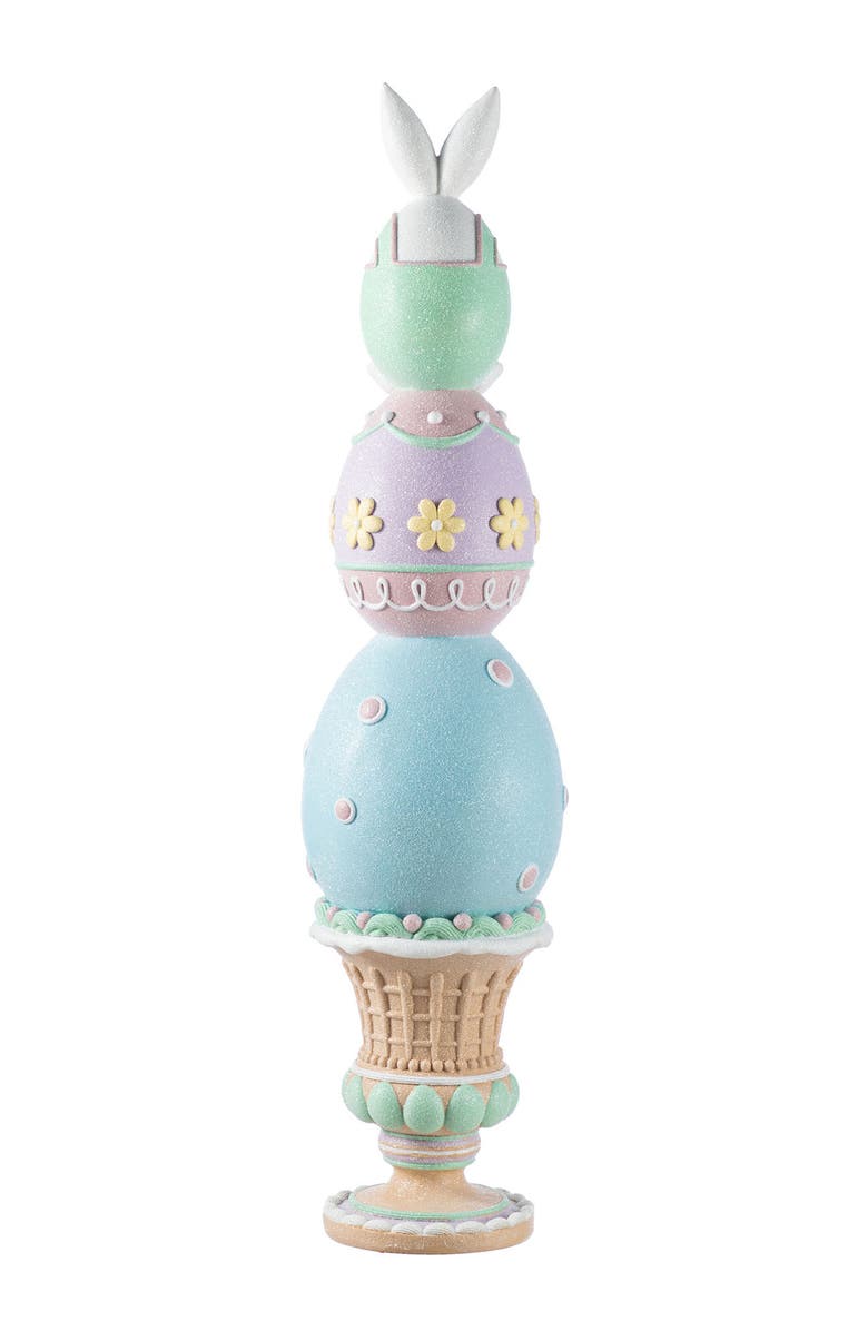 Glitzhome 30.5"H Easter Resin Stacked Egg & Bunny Porch Decor, Alternate, color, White
