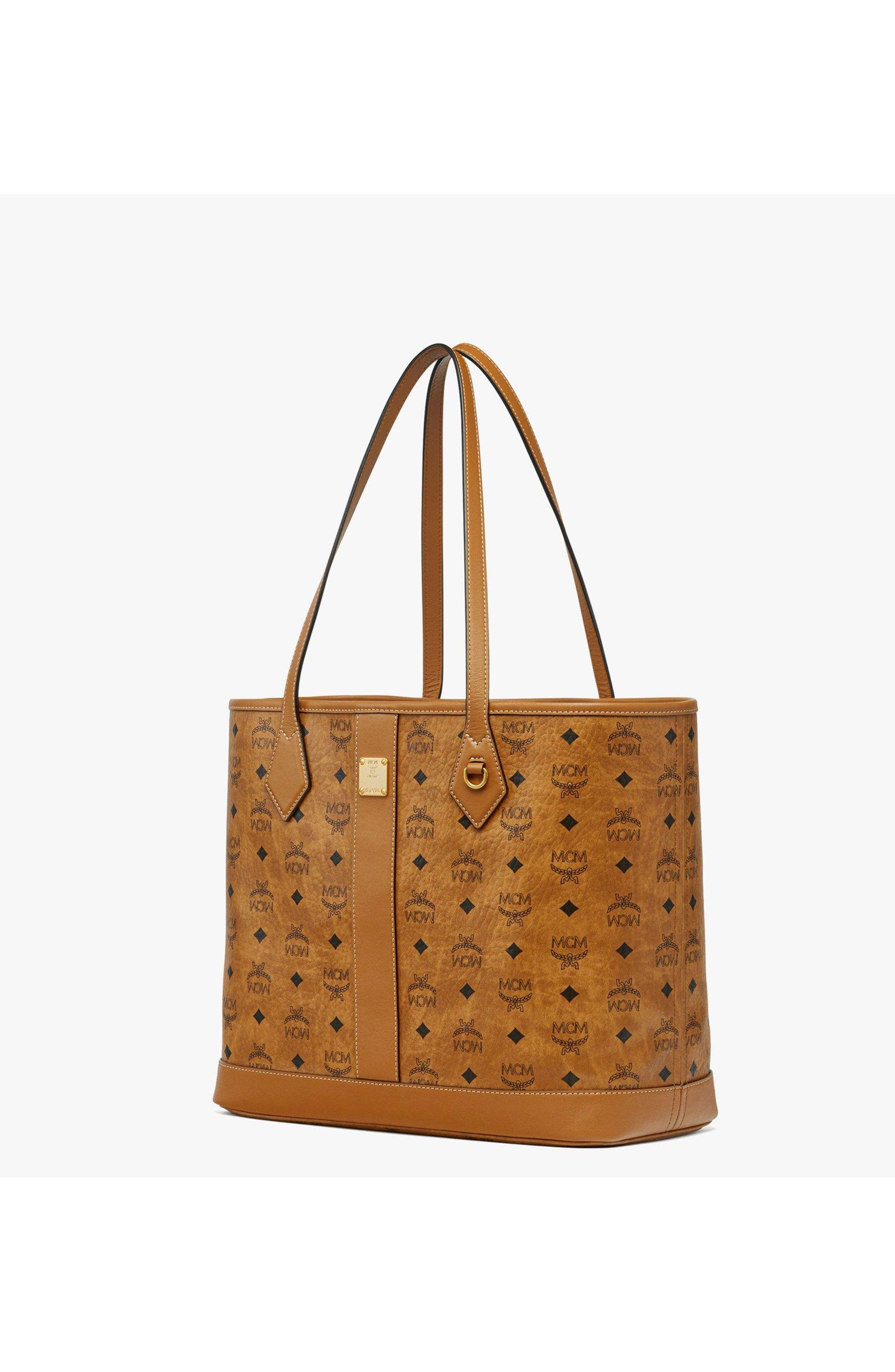 MCM New Medium Liz Shopper in Visetos, Alternate, color, Cognac