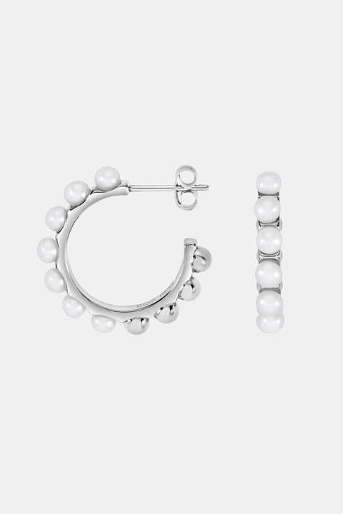 Large White Timeless Pearl Hoops