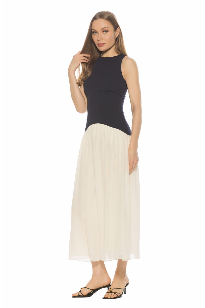 Dorian Halter Neck Midi Dress, Alternate, color, NAVY/ WHITE