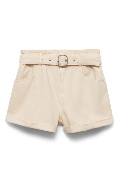 Mango Paperbag Waist Belted Twill Shorts In Ecru