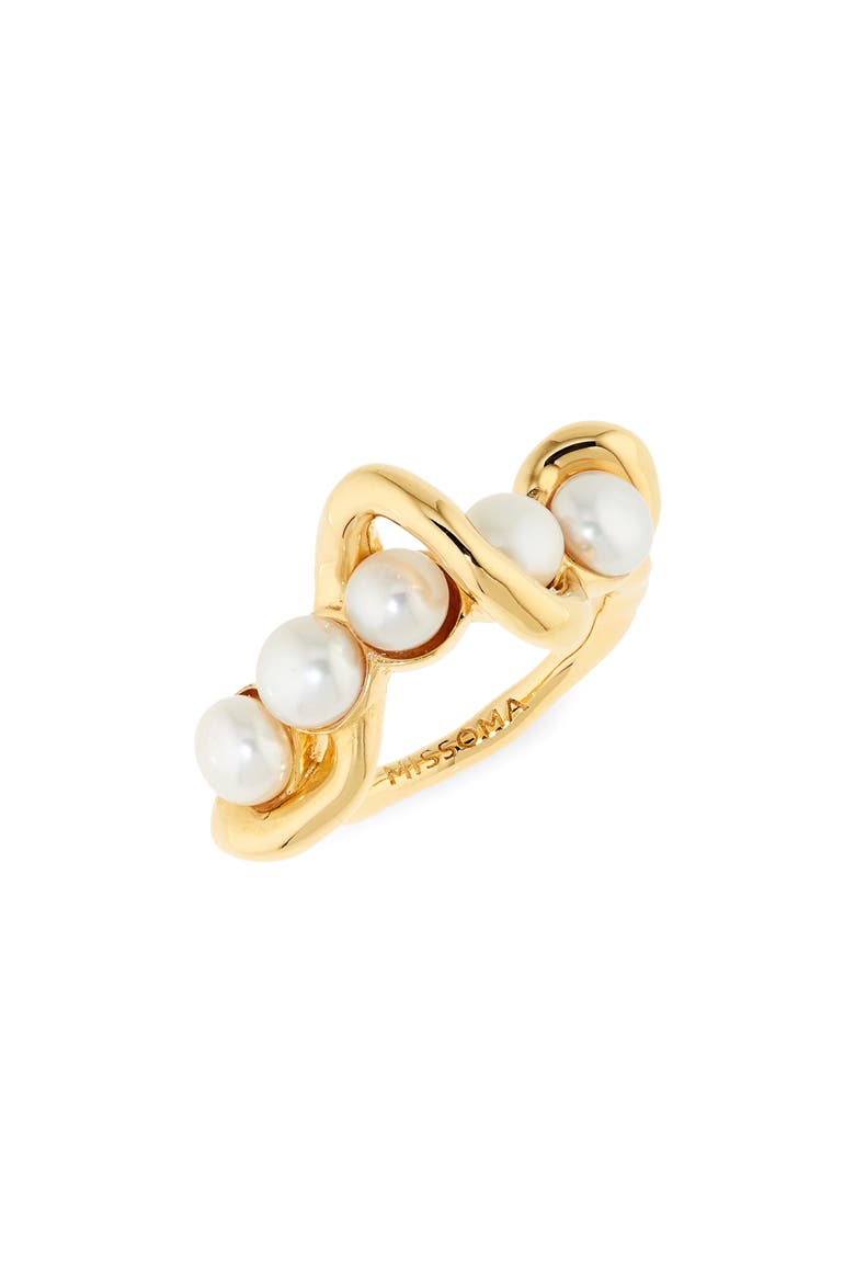 Molten Baroque Freshwater Pearl Twisted Stacking Ring, Main, color, GOLD