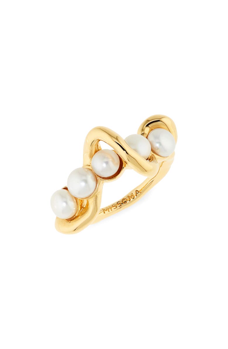 Missoma Molten Baroque Freshwater Pearl Twisted Stacking Ring, Main, color, Gold