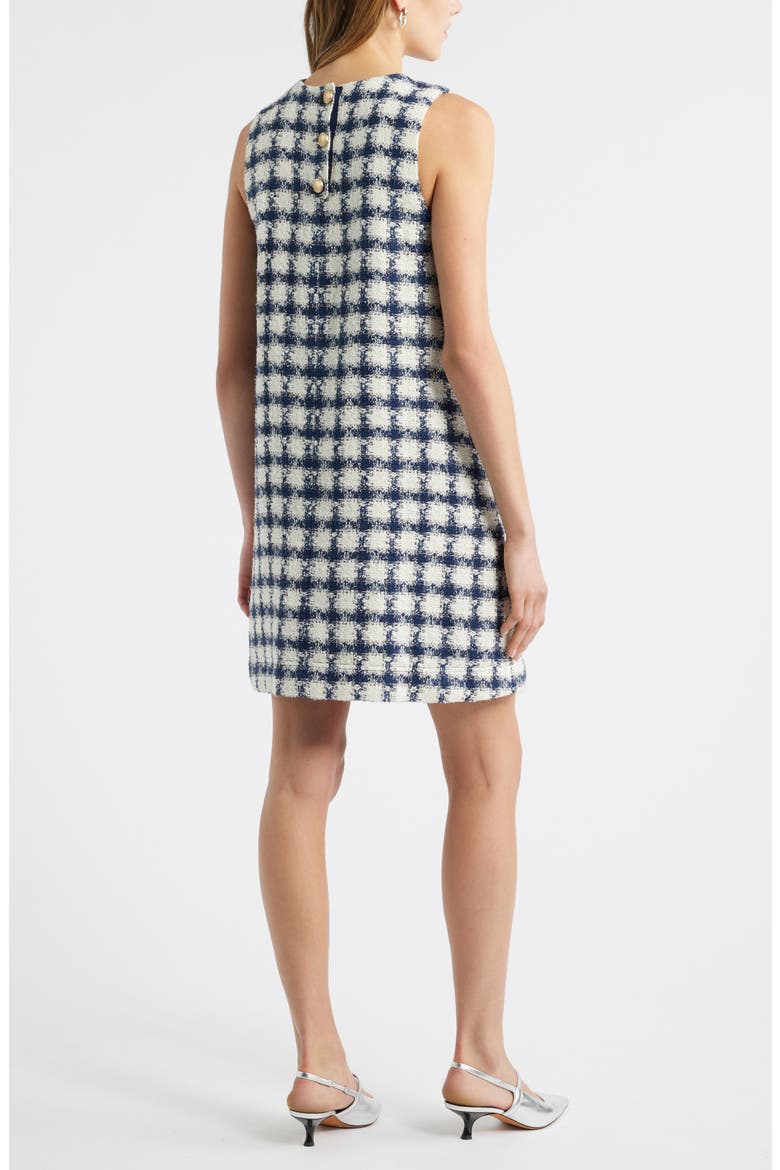 Tweed Sleeveless Shift Dress, Alternate, color, IVORY- NAVY TWEED GRID